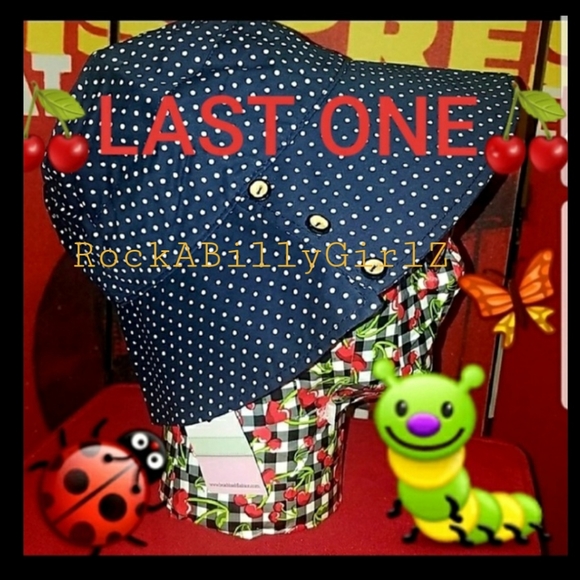 Tatyana Dotty Retro 50's Blue White Polka Dot Beach Bonnet Garden Hat w Buttons - Picture 1 of 8